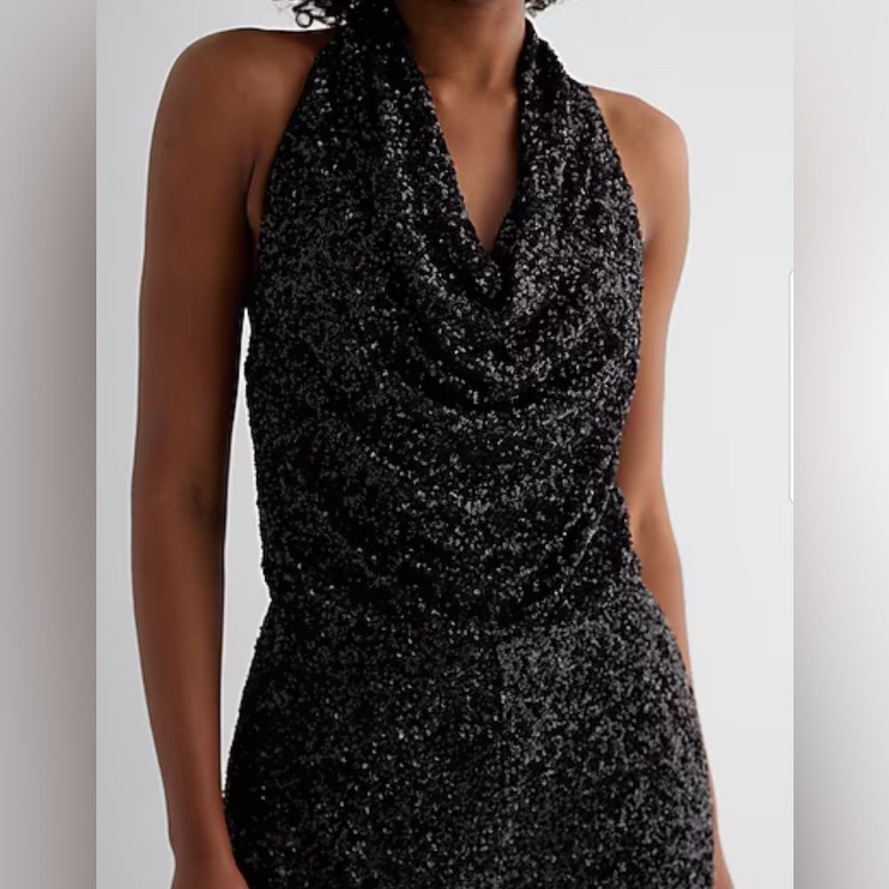 Express Sequin Halter Cowl Neck Wide Leg Jumpsuit, size S, NEW - Picture 3 of 9